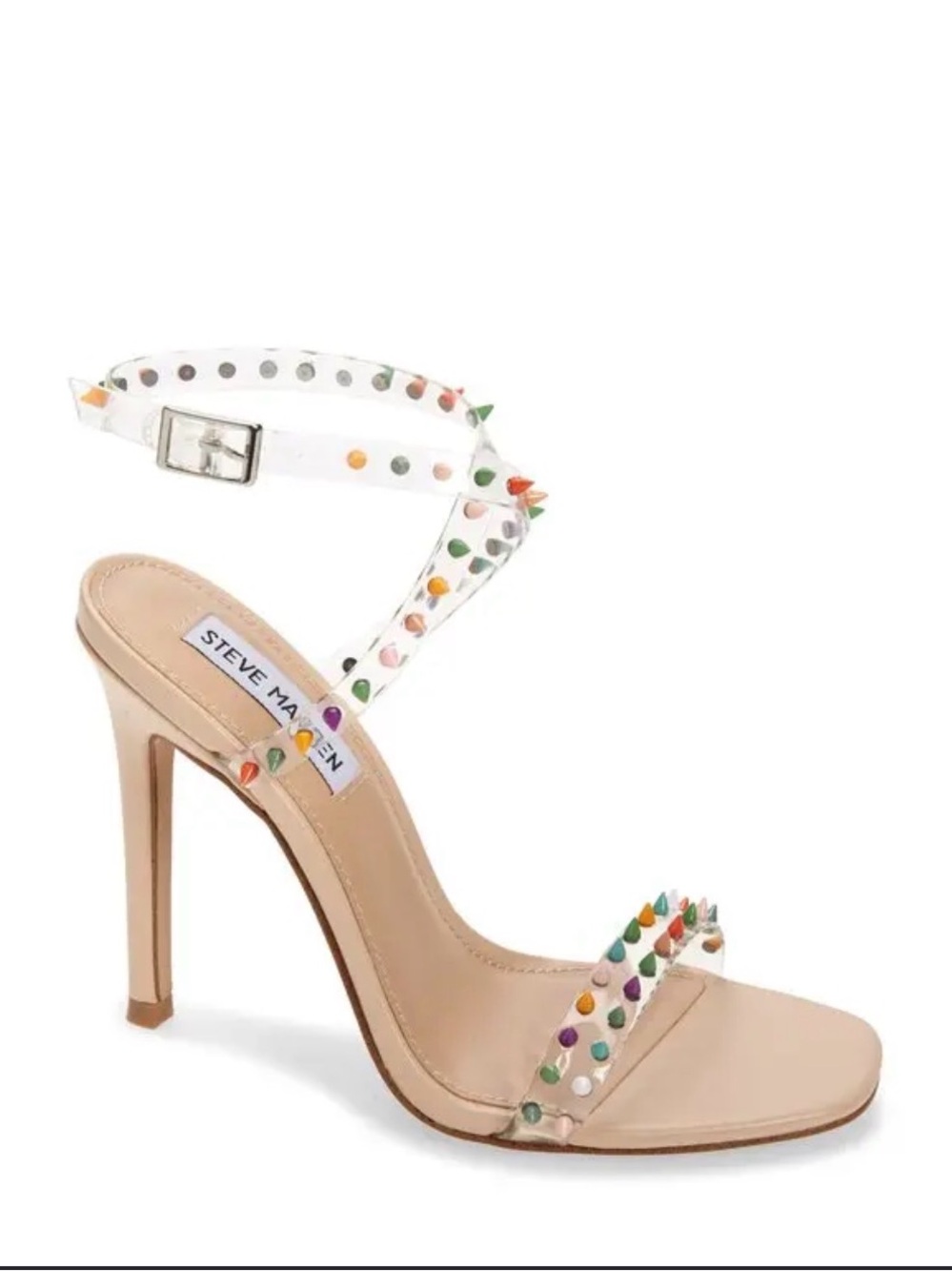 Steve Madden “Nuna” Studded Nude High Heel Sandal with Multicolor Studs